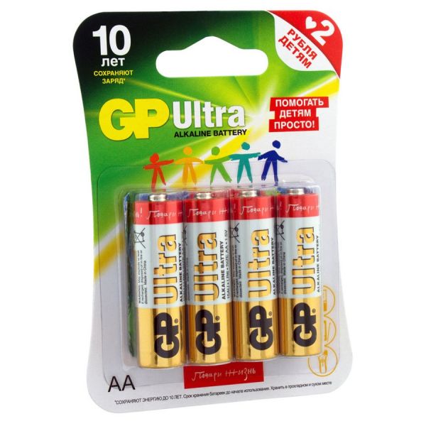 Батарейка GP Ultra Alkaline 15AUGLNEW LR6 AA, 4 шт.